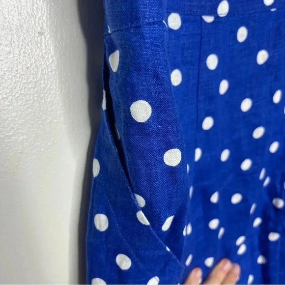 Boden Blue Polka Dot Rae Linen Dress Size 8 Tall Long - Picture 5 of 10